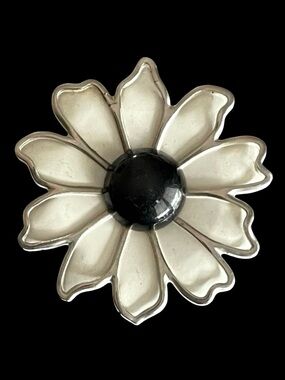 Vintage Black And White Flower Brooch